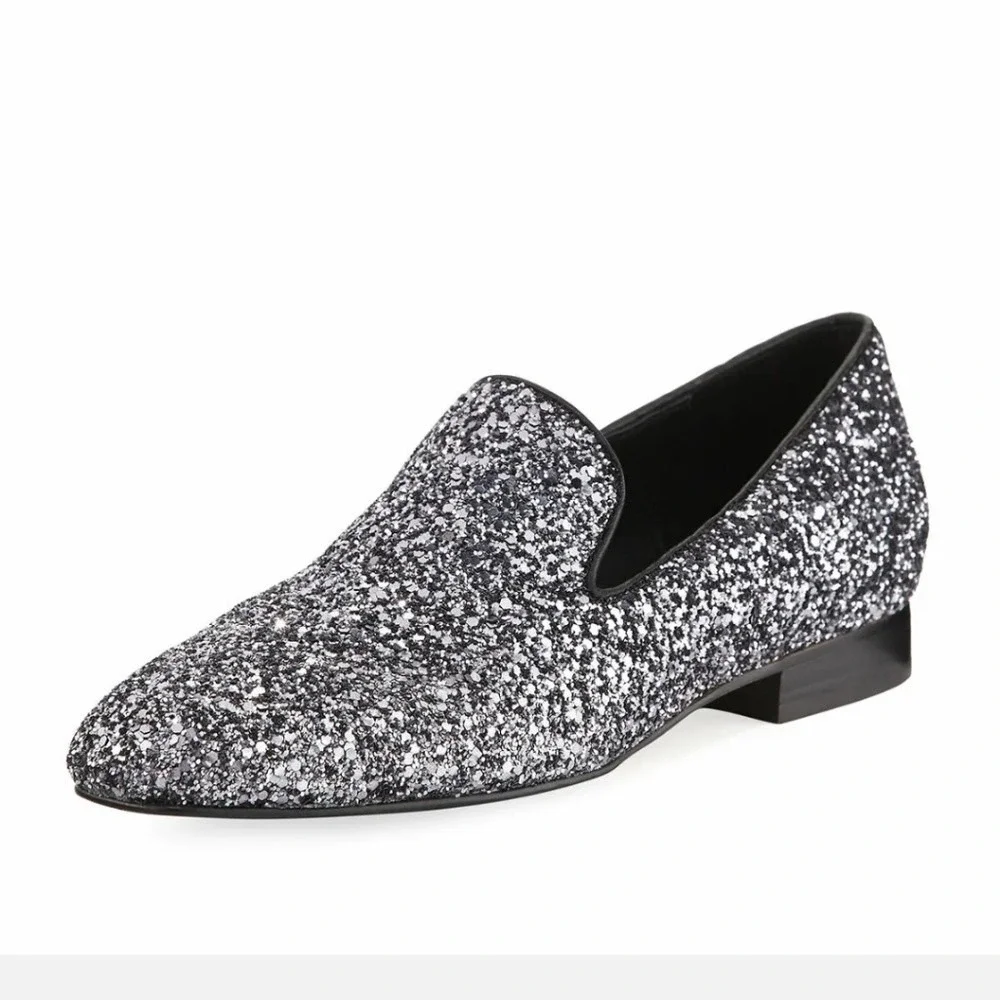 DONALD J PLINER Lyle Loafer Glitter Smoking Slippers Flats Black Leather 7